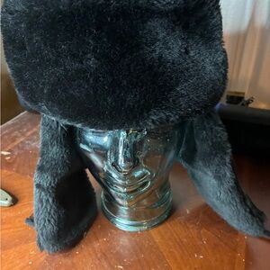 Vintage Russian Faux Fur Black Trapper Hat Mens Large